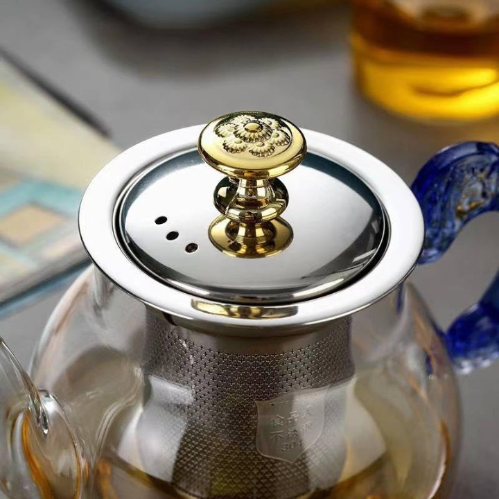 GREEN TEA KETTLE BLUE HANDLE  22681