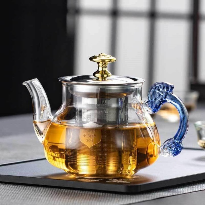 GREEN TEA KETTLE BLUE HANDLE  22681