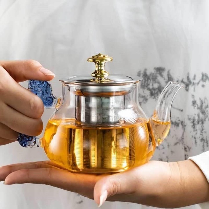 GREEN TEA KETTLE BLUE HANDLE  22681