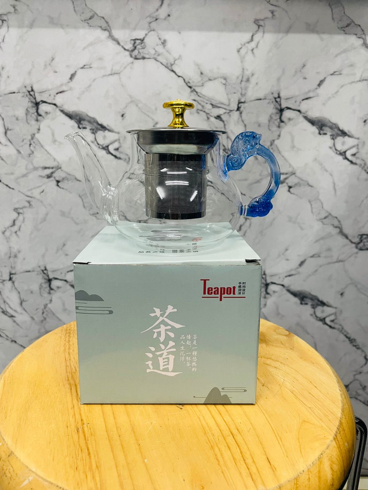 GREEN TEA KETTLE BLUE HANDLE  22681