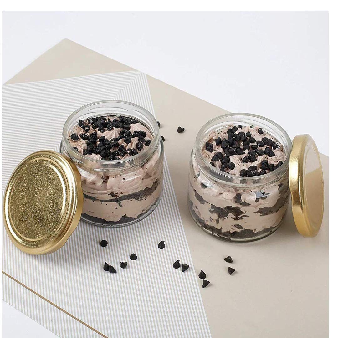 200ML SALSA JAR BLACK ,GOLDEN, BLUE CHECK  LID  22961