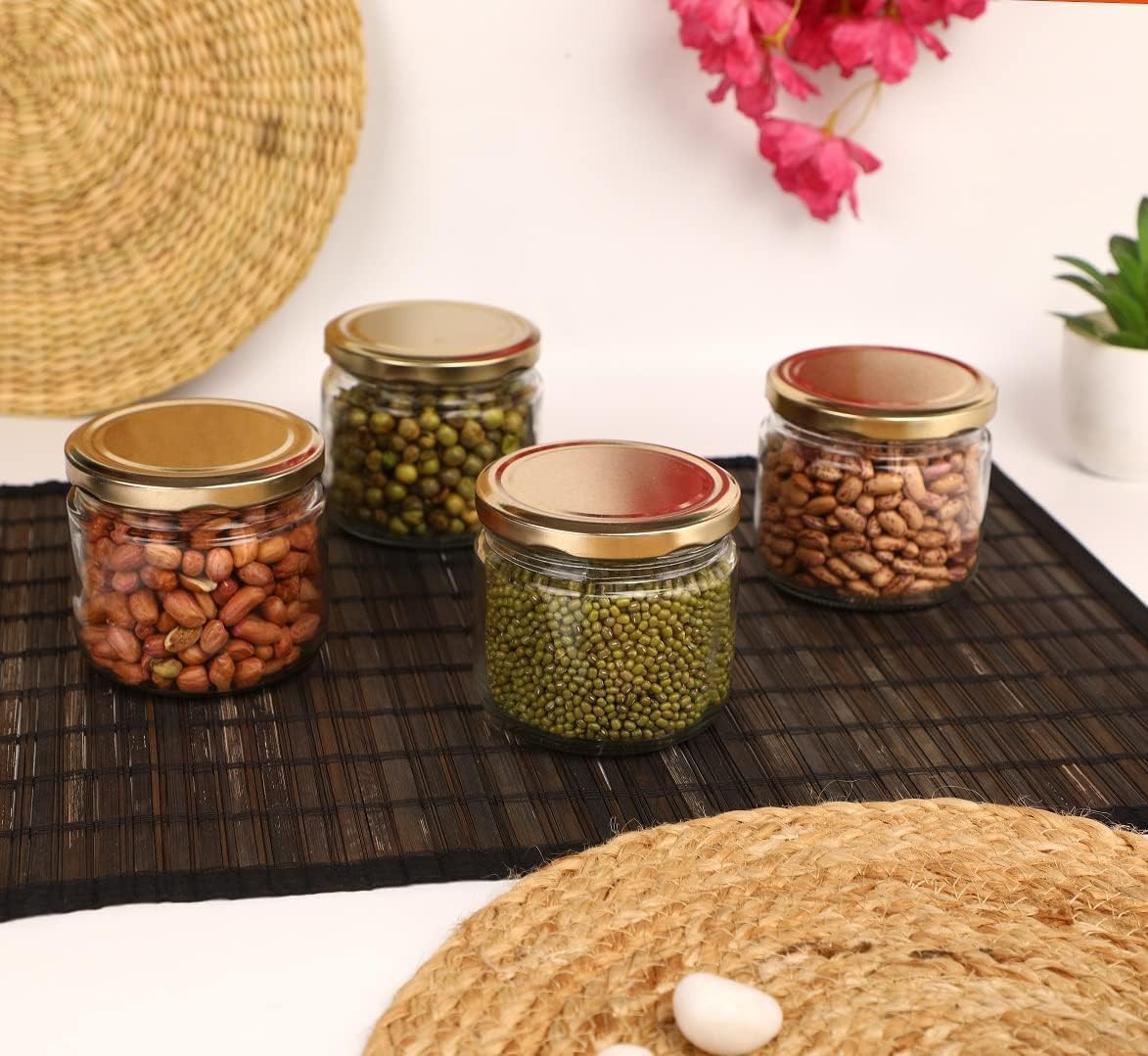 200ML SALSA JAR BLACK ,GOLDEN, BLUE CHECK  LID  22961