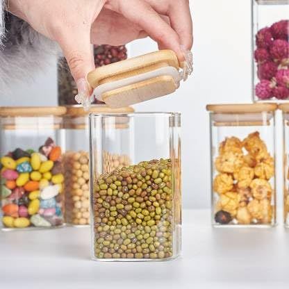 WOODEN LID JAR SQUARE 330ML 1PCS. 22203 |SMG14