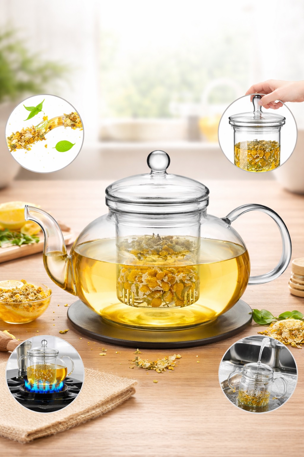 Green Tea Kettle Glass Strainer 800ml