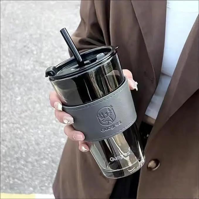 LEATHER MUG 400ML BLACK HEAVY LID BIG  22870