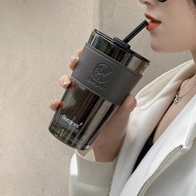 LEATHER MUG 400ML BLACK HEAVY LID BIG  22870