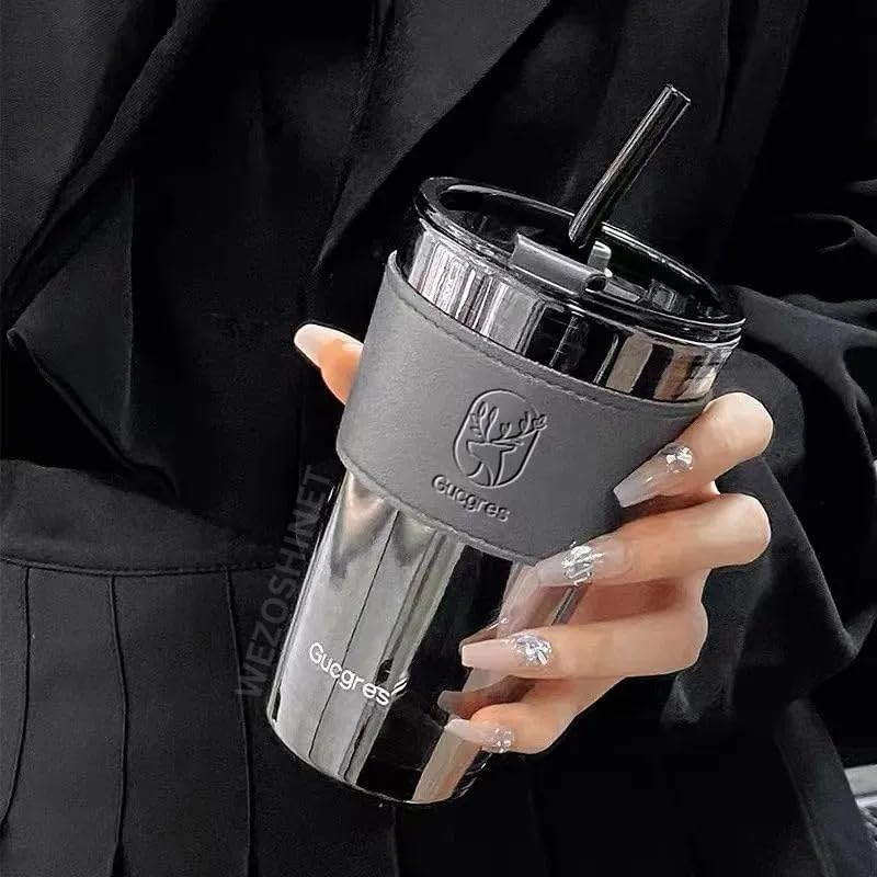 LEATHER MUG 400ML BLACK HEAVY LID BIG  22870