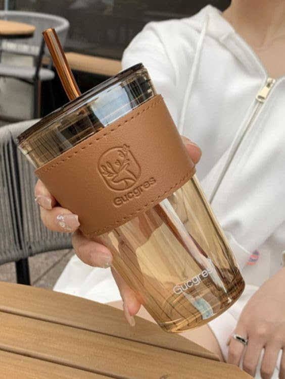 LEATHER MUG 400ML BROWN HEAVY LID BIG  22869