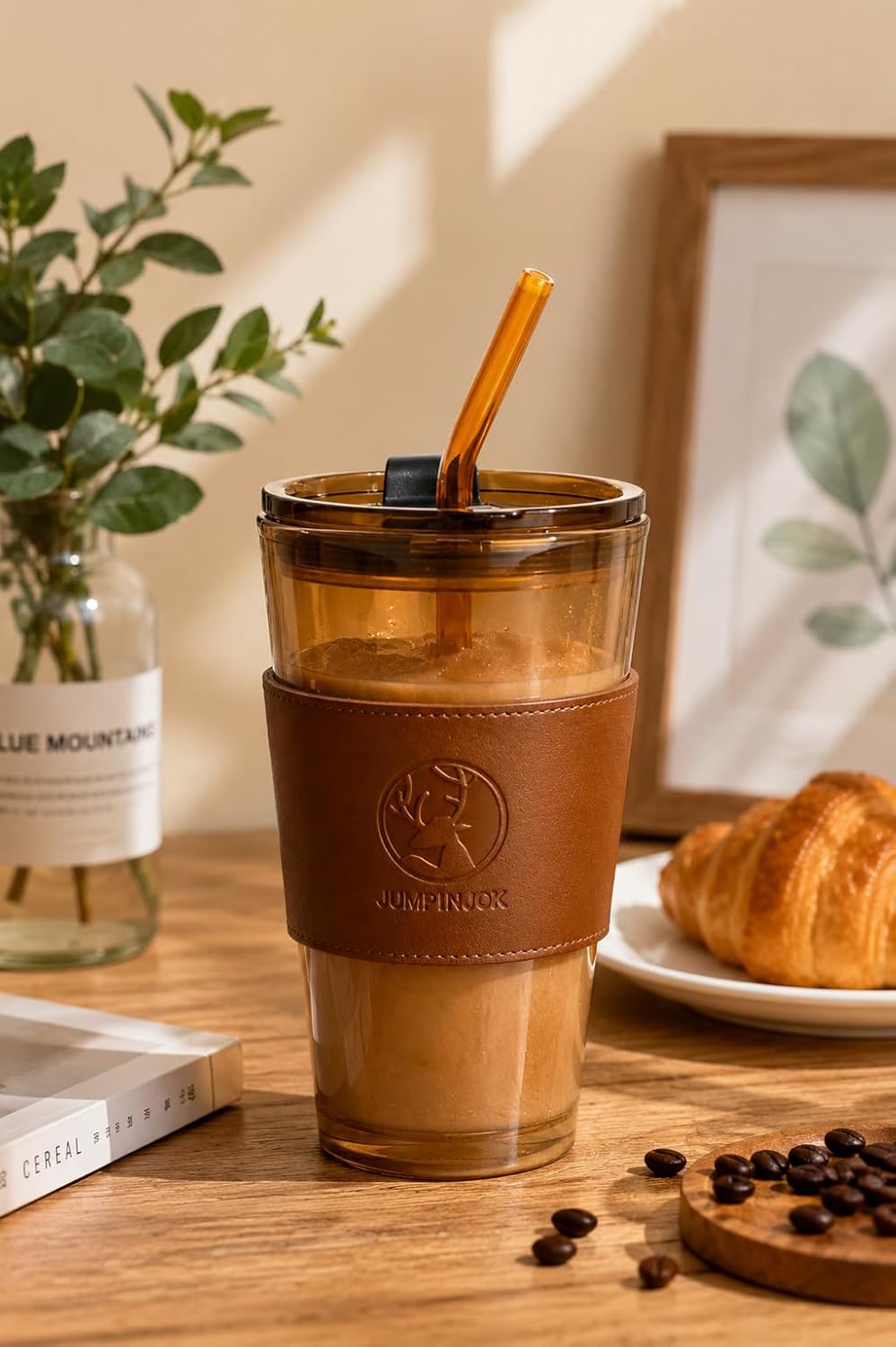 LEATHER MUG 400ML BROWN HEAVY LID BIG  22869
