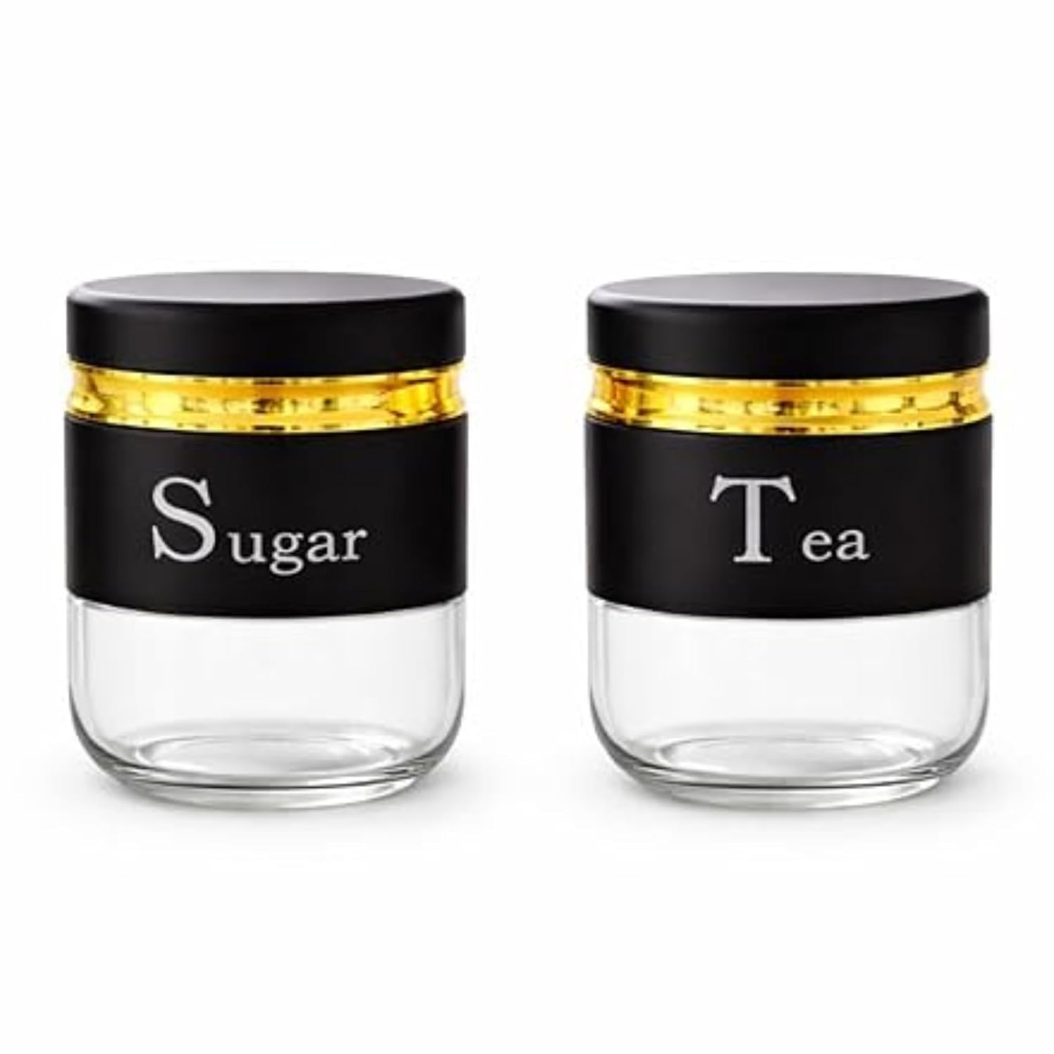 TEA SUGAR BLACK CANISTER JAR 350ML 2PCS SET 23145
