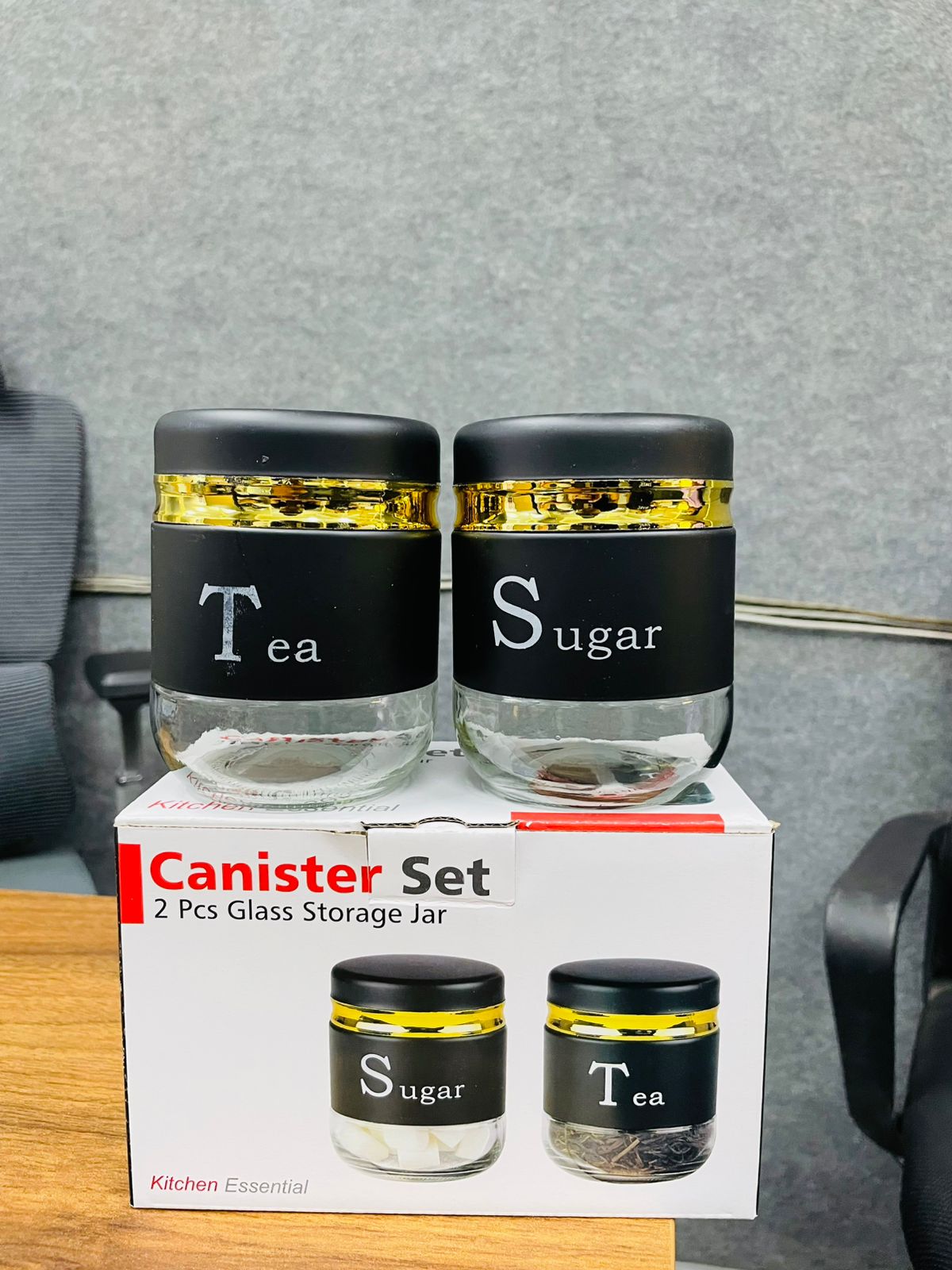 TEA SUGAR BLACK CANISTER JAR 350ML 2PCS SET 23145