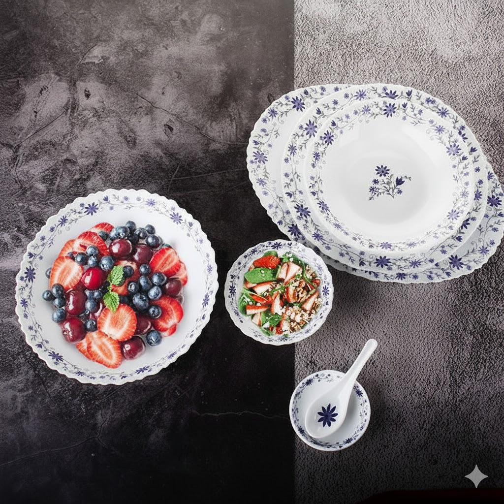 OPAL FLUTED SHAPE GLASS  33 PCS DINNER SET 23001 I WH-33-002