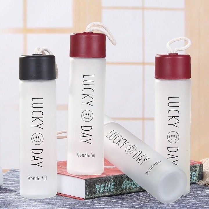 GLASS WATER BOTTLE LUCKY DAY CLEAR 22249 | H6-2503