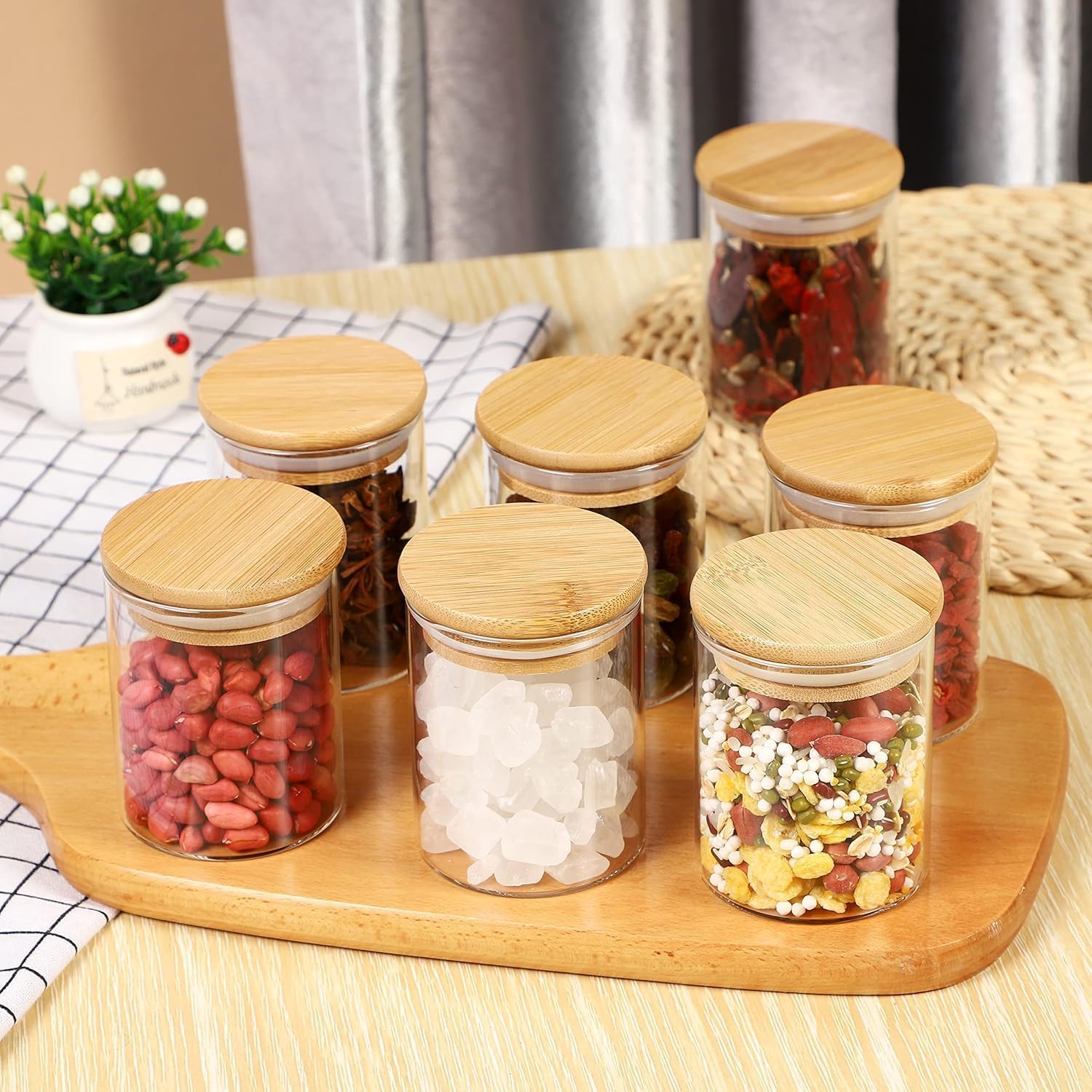 WOODEN LID JAR ROUND 220ML 12PCS SET FOAM PACK  22975