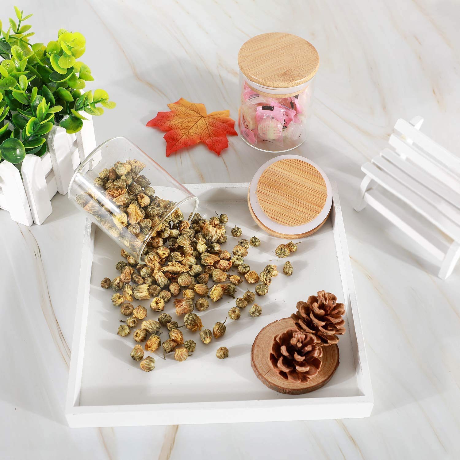 WOODEN LID JAR ROUND 270ML 3PCS SET  22922 IKPG10-270-L3