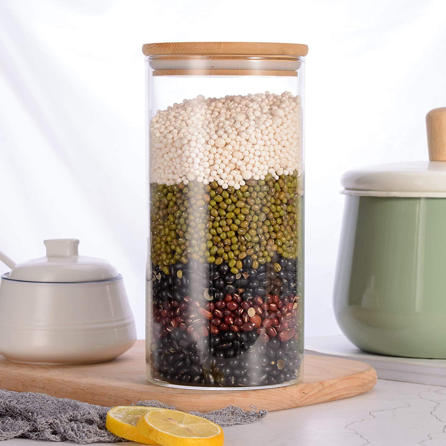 WOODEN LID JAR LONG 1400ML WITHE BOX PACK  22977 I 25JK1-87