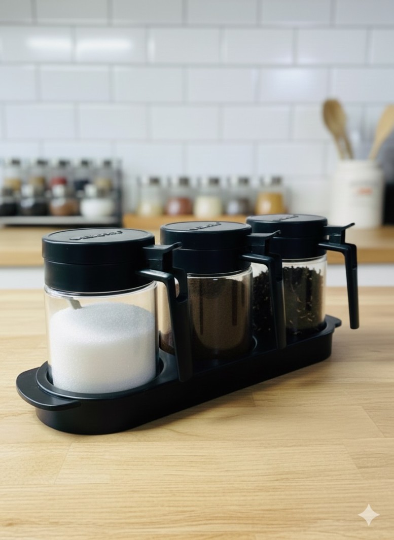 3 PCS GLASS SPICE JAR SET 330ML 22888|H3261-0301
