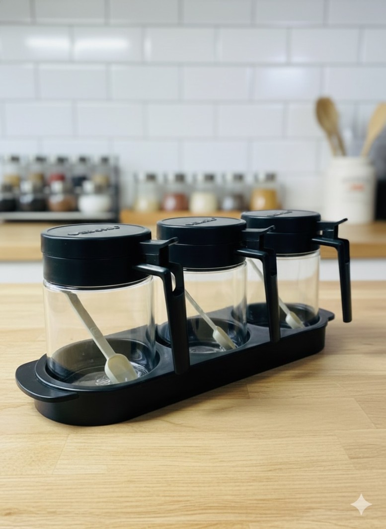 3 PCS GLASS SPICE JAR SET 330ML 22888|H3261-0301