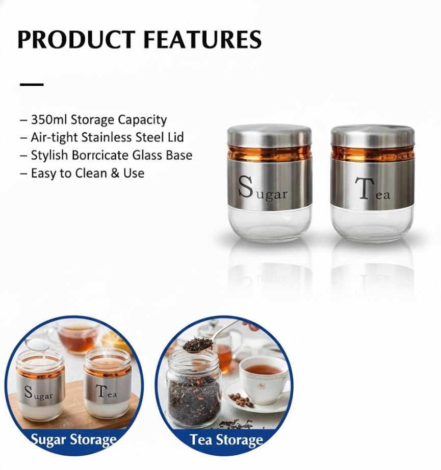 TEA SUGER SS JAR 350ML 2 PCS SET  22891 | H4228-4-2-SS