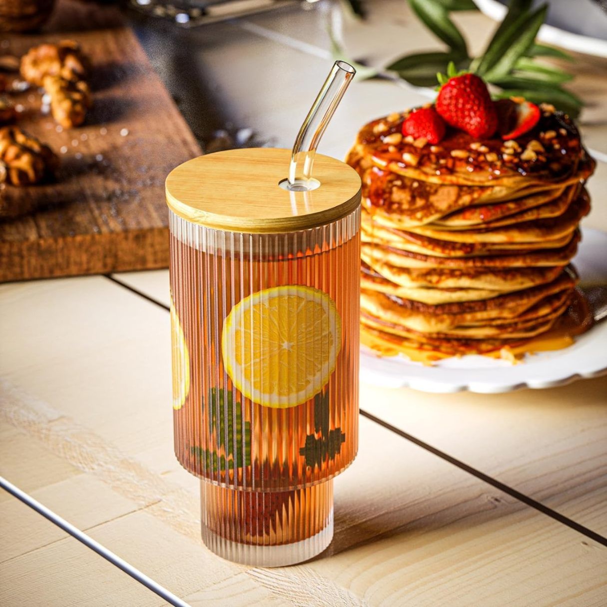 SIPPER GLASS LINING WOODEN LID H6-0003