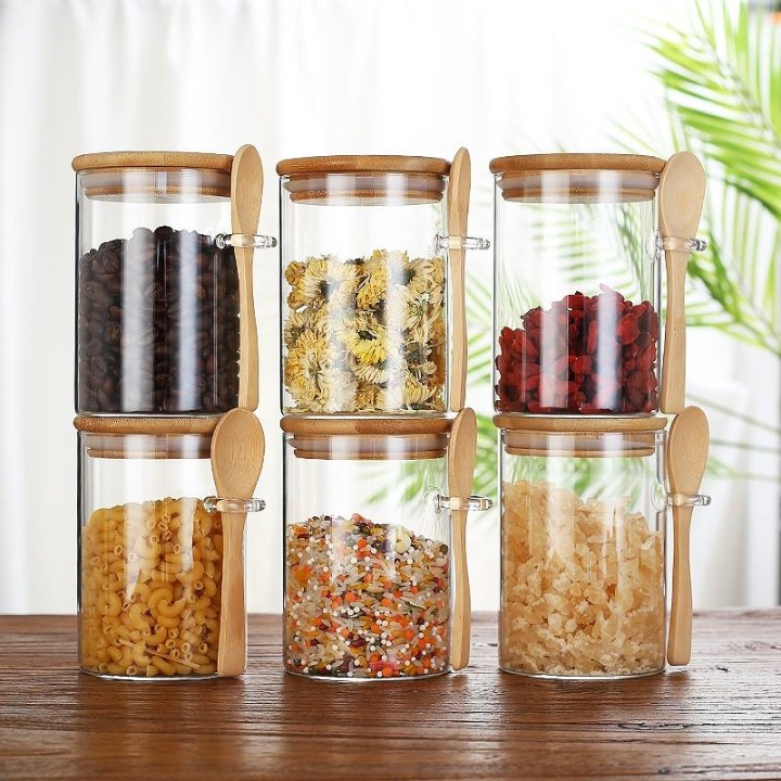 WOODEN LID JAR WITH SPOON 300ML WHITE BOX PACK 1PCS 22841|SMG17