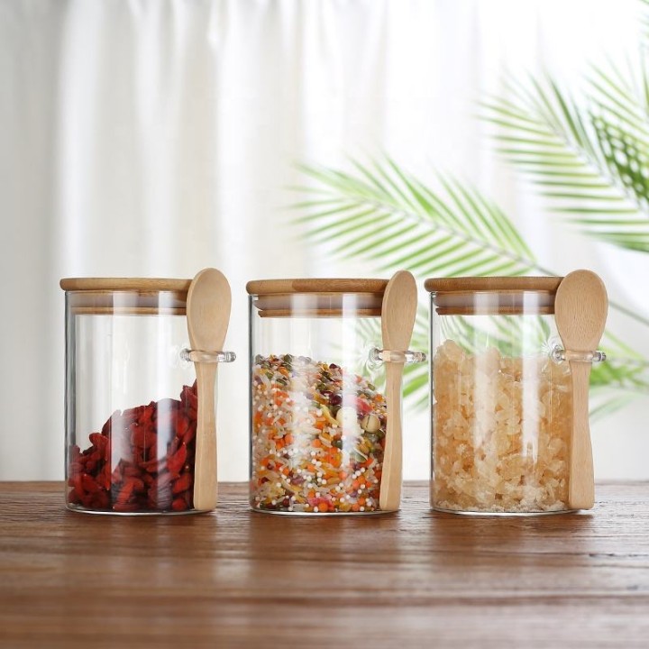 WOODEN LID JAR WITH SPOON 300ML WHITE BOX PACK 1PCS 22841|SMG17