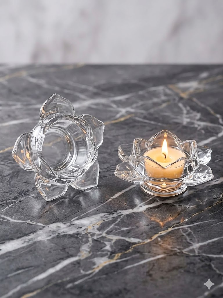 Glass Lotus Candle Holder 4.5cm 6 Pcs Set