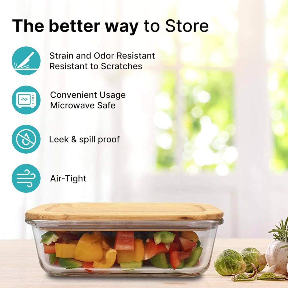 GLASS CONTAINER WITH WOODEN LID 3PCS LUNCH BOX  20862 | H2152-BAM