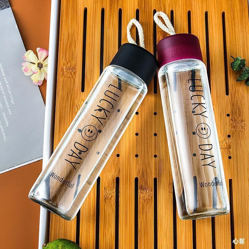 Glass Water Bottle Lucky Day Clear