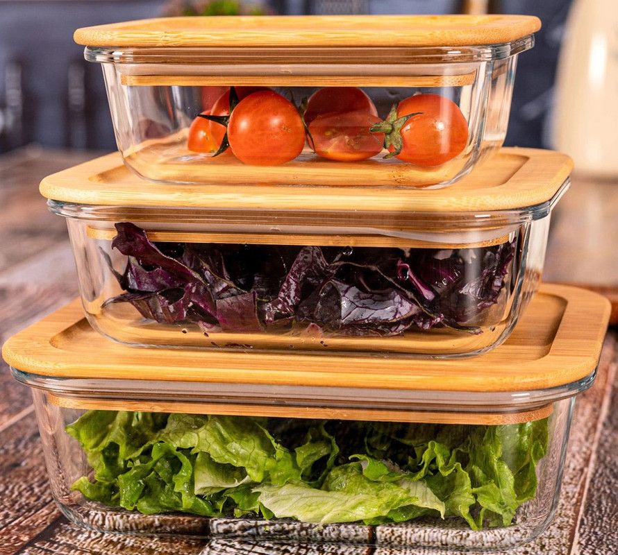 WOODEN LID STORAGE JAR SQ 3PCS SET 22791 | H2153-BAM