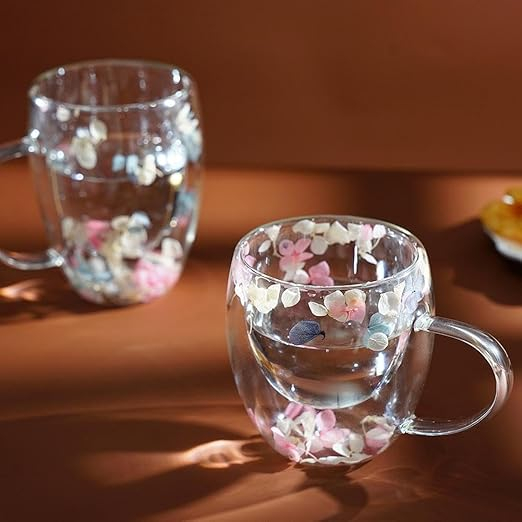 DW GLASS MUG FLOWER 250ML DL 22544 |GPZB212-250-FL
