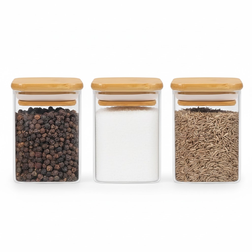 WOODEN LID JAR SQUARE 330ML 3PCS SET  20158 I GPG16-330-L3