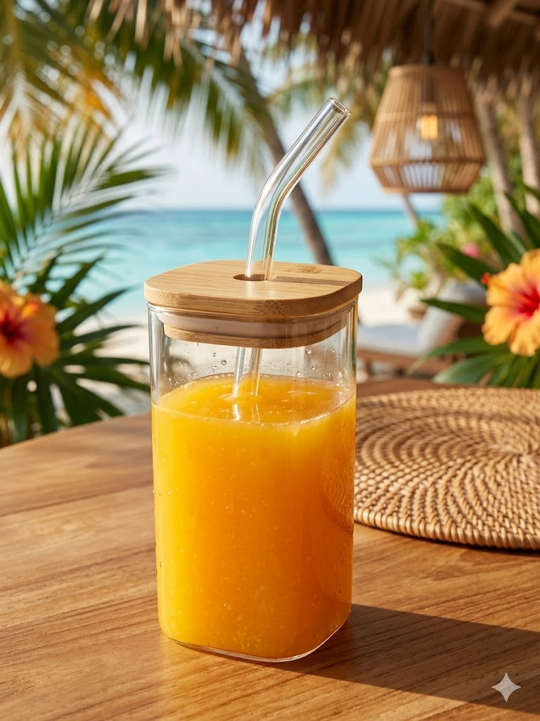SQUARE MASON WOODEN LID & STRAW 410ML  22055 | APB410-L1
